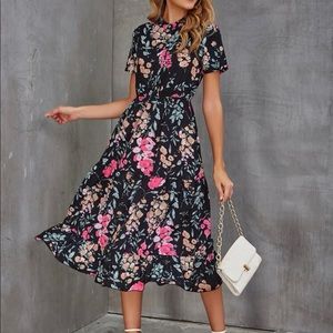 Mock neck floral print dress